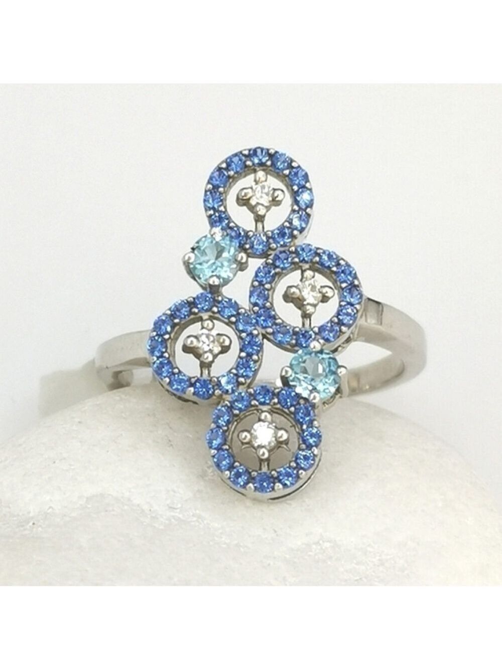 Blue Topaz Sapphire Cocktail Ring Sterling Silver Size 8